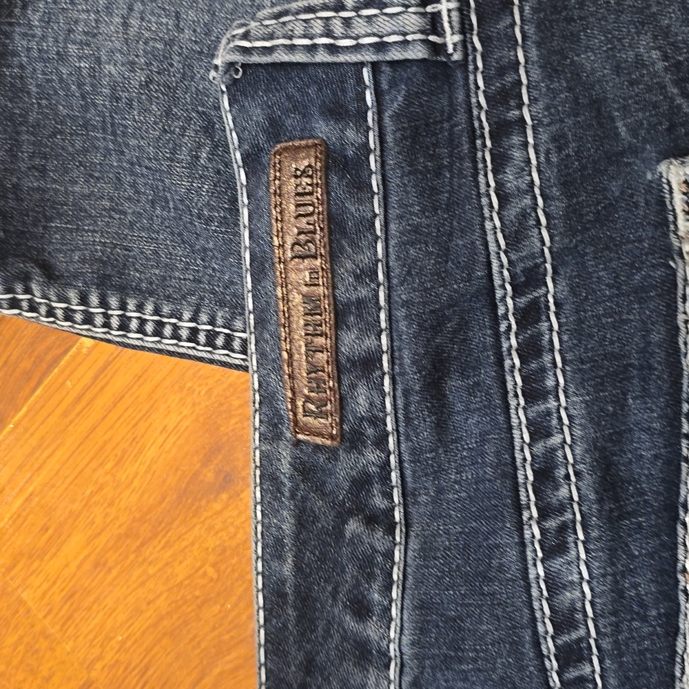 Rhythm In Blues Denim Jeans Women's Size 12 Short Embellished Pockets Bootcut - Picture 5 of 7